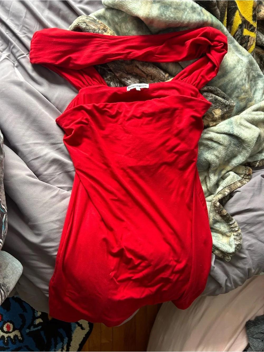 Reformation Red Off-Shoulder Cutout Mini Dress - Picture 3 of 4